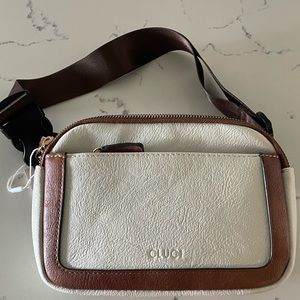 CLUCI 3-Pocket Vegan Leather Bag in Crème w Brown details - NEW w tags